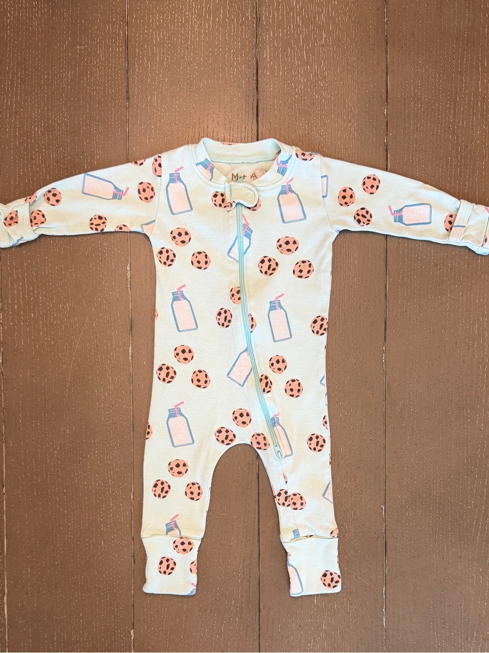 Monica + Andy Baby Milk & Cookies Organic Cotton Pajamas Onesie • Size 3-6M